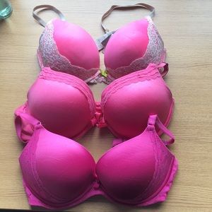 Two Aerie double padded bras and VS Bombshell bra